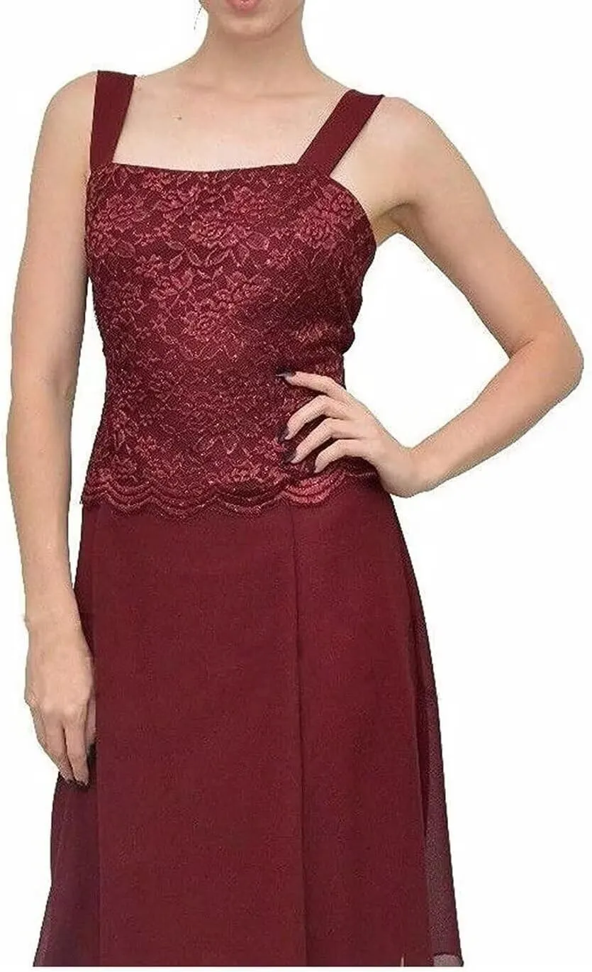 2 Piece Mother of The Bride Dresses for Women with Jackets Tea Length Chiffon Formal Dress for Wedding Guest Long Sleeve