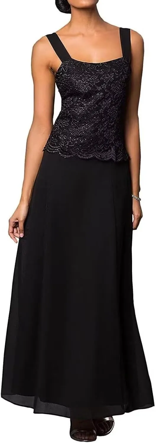 2 Piece Mother of The Bride Dresses for Women with Jackets Tea Length Chiffon Formal Dress for Wedding Guest Long Sleeve