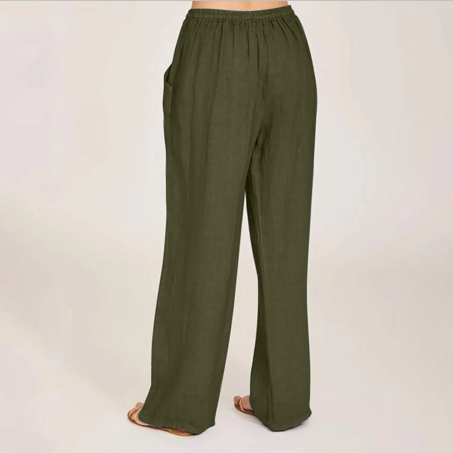 2024 Fashion Cotton Linen Pants Women's Summer Casual Drawstring Wide Leg Palazzo Pants Loose Comfy Trousers Pockets