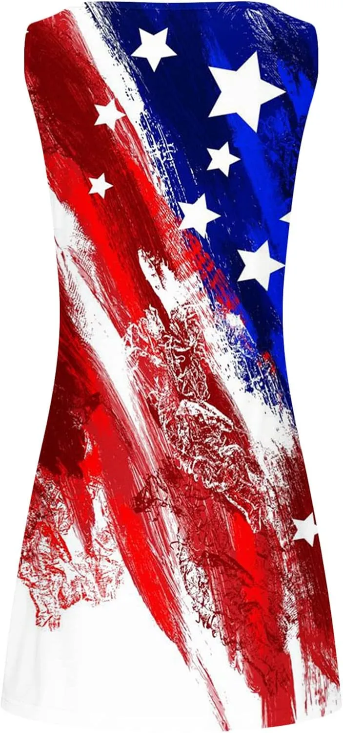 2024 Women Summer Fashion Short Mini Dress Fourth of July Sleeveless Tank Tshirt Dress Casual Loose Beach Sundress