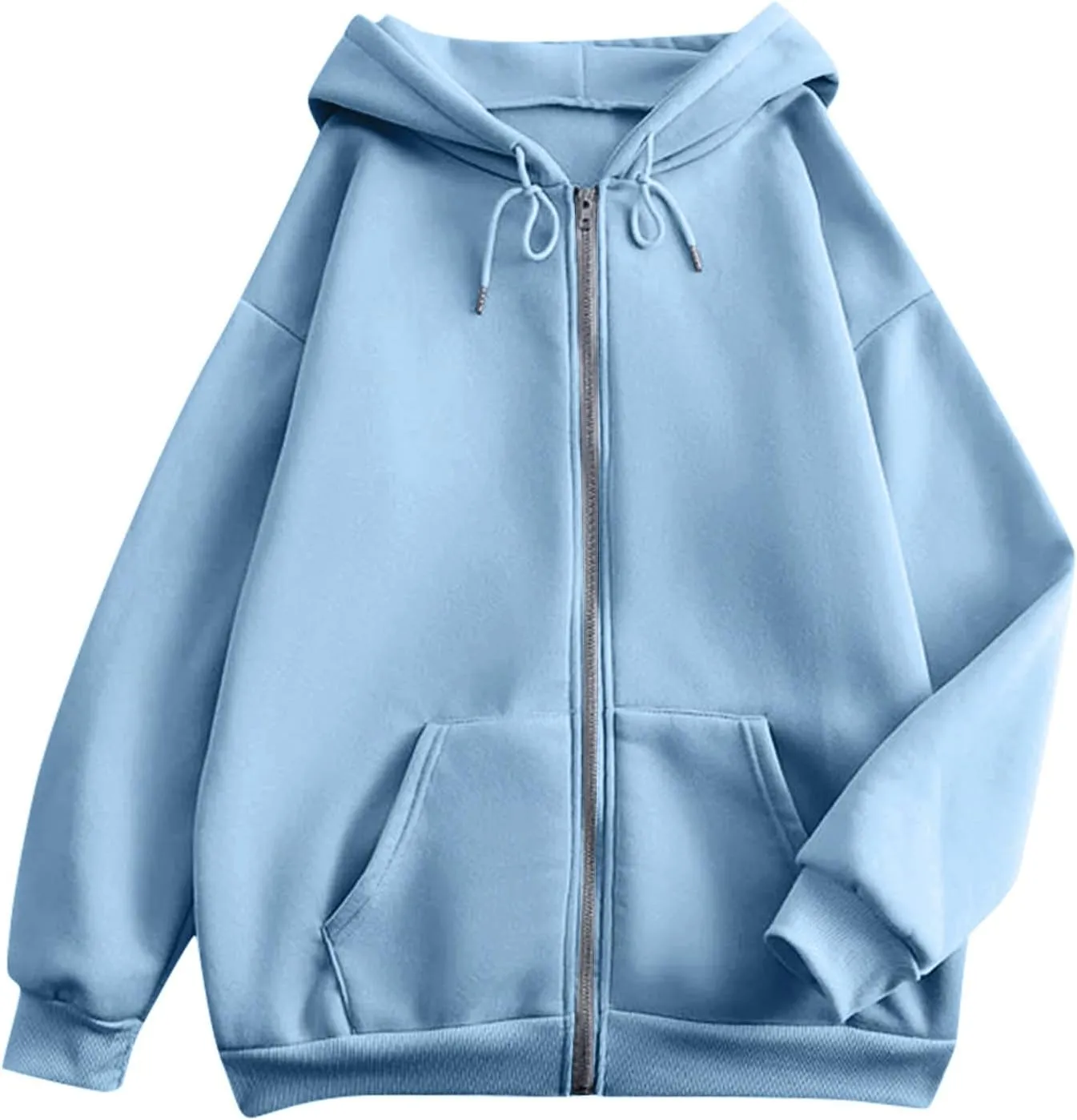 2025 Spring Women's Drawstring Zip Up Cute Hoodies Soft Jacket Plus Size Casual Sweatshirts with Pocket
