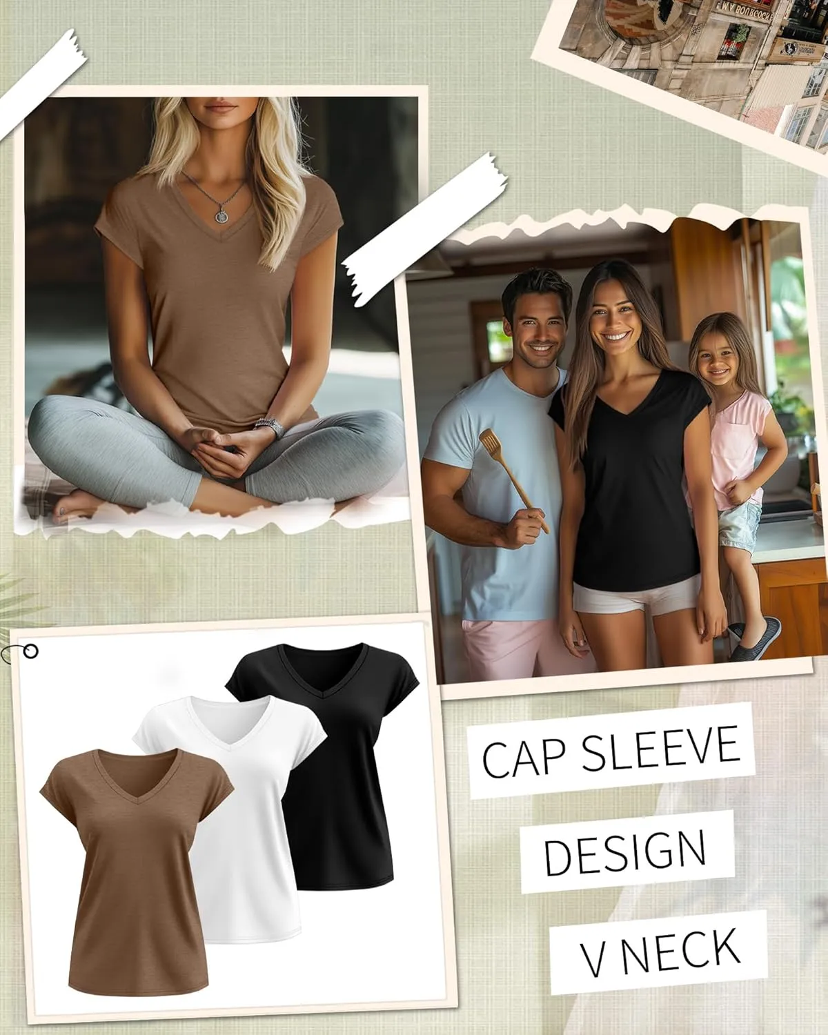 3 Pack Women's Cap Sleeve T Shirts Cotton V Neck Tops Loose Fit Tshirts Soft Basic Casual Summer Tee