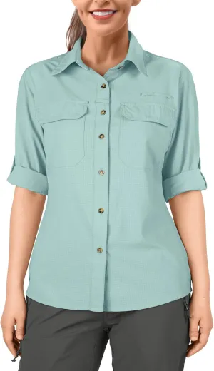 33,000ft Women's UPF 50 UV Sun Protection Shirt, Cool Quick Dry Long Sleeve Outdoor Fishing Hiking Safari Travel Shirt