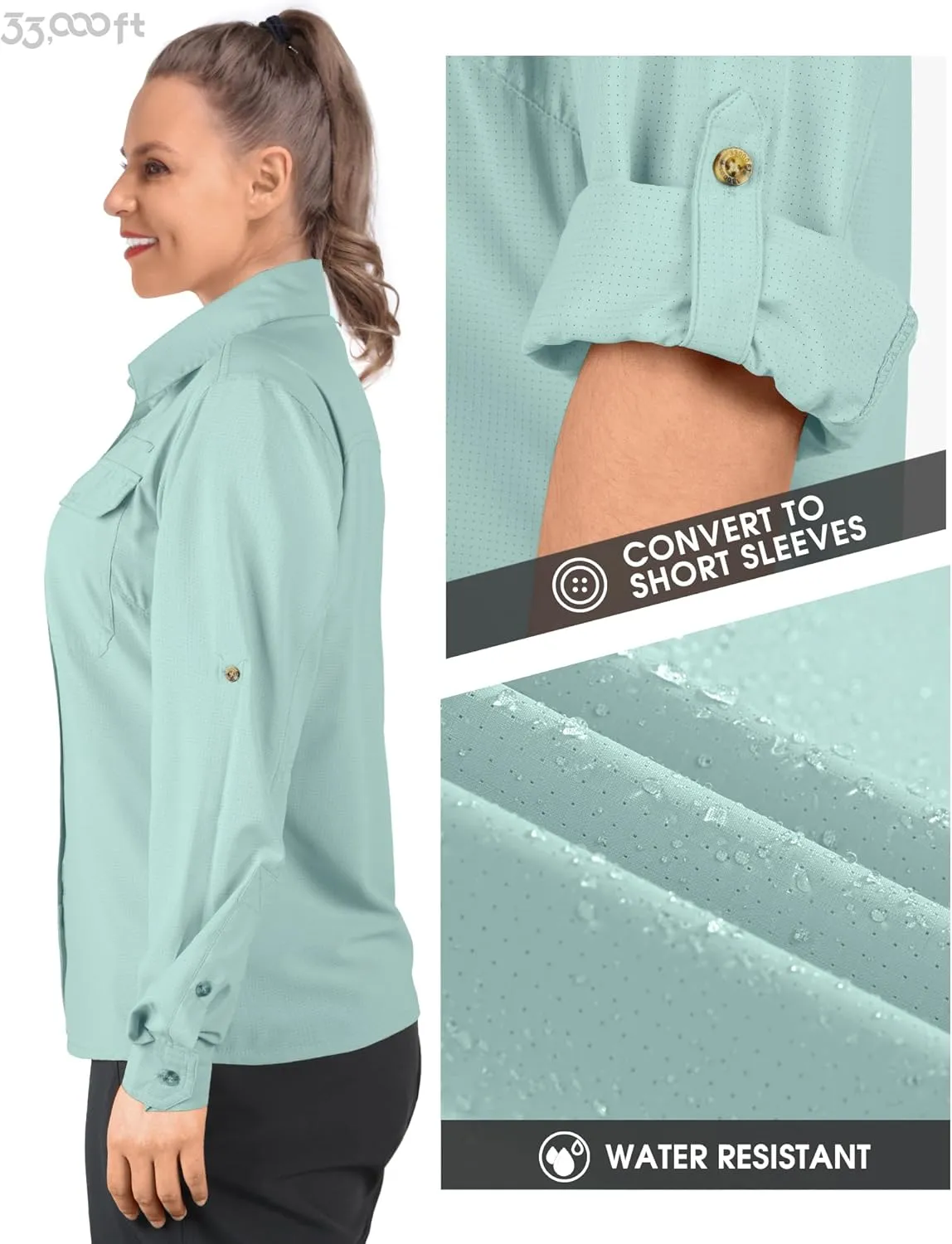 33,000ft Women's UPF 50 UV Sun Protection Shirt, Cool Quick Dry Long Sleeve Outdoor Fishing Hiking Safari Travel Shirt