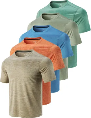 5 Pack Mens Active Quick Dry Crew Neck T Shirts | Athletic Running Gym Workout Short Sleeve Tee Tops Bulk