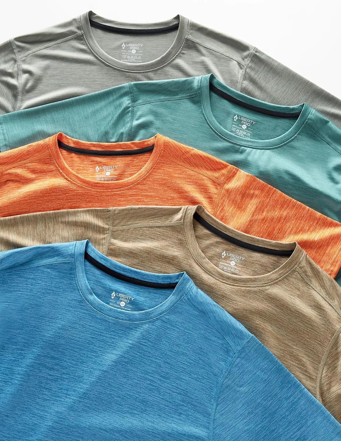 5 Pack Mens Active Quick Dry Crew Neck T Shirts | Athletic Running Gym Workout Short Sleeve Tee Tops Bulk