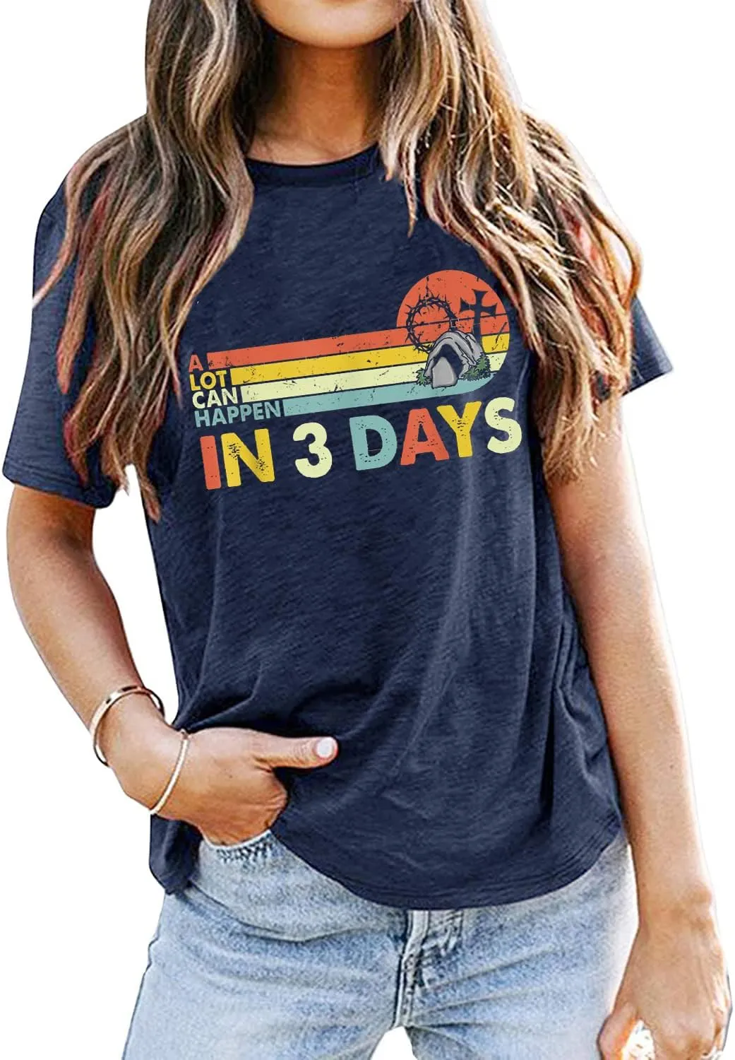 A Lot Can Happen in 3 Days Shirt Women He is Risen Tshirt Christian Easter is for Jesus Tee Casual Short Sleeve Tops