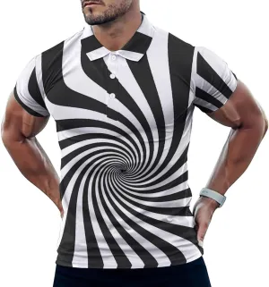 Abstract Spirally Stripes Mens Polo Shirts Quick Dry Short Sleeve Golf Slim Fit T Shirt