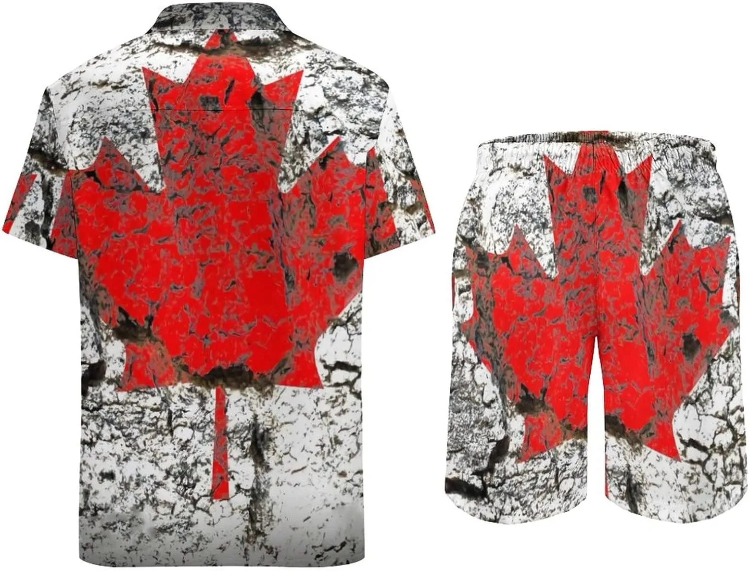 Adugen Origei Men's Canada Flag Button-Up Shirt Hawaiian Shirt Party Beach Suit Dry Surfing Beach Shorts with Pockets L