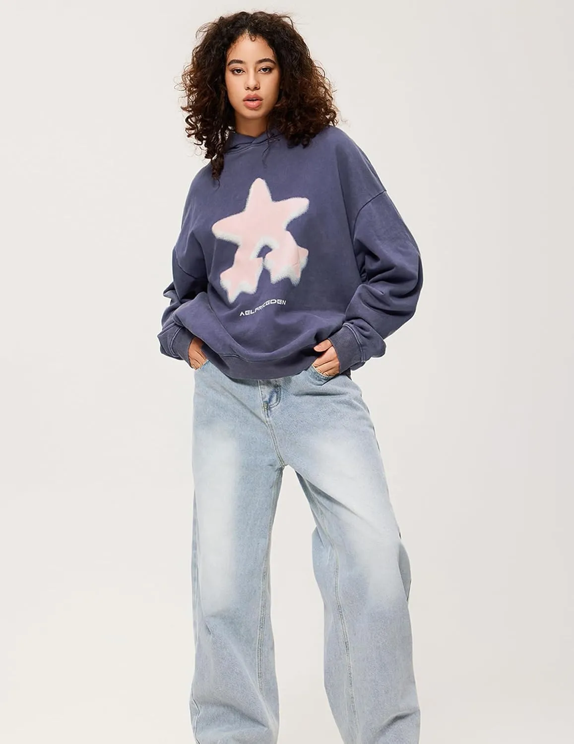 Aelfric Eden Oversized Hoodie Heavyweight Vintage Streetwear Star Graphic Hoodies Pullover with Pockets