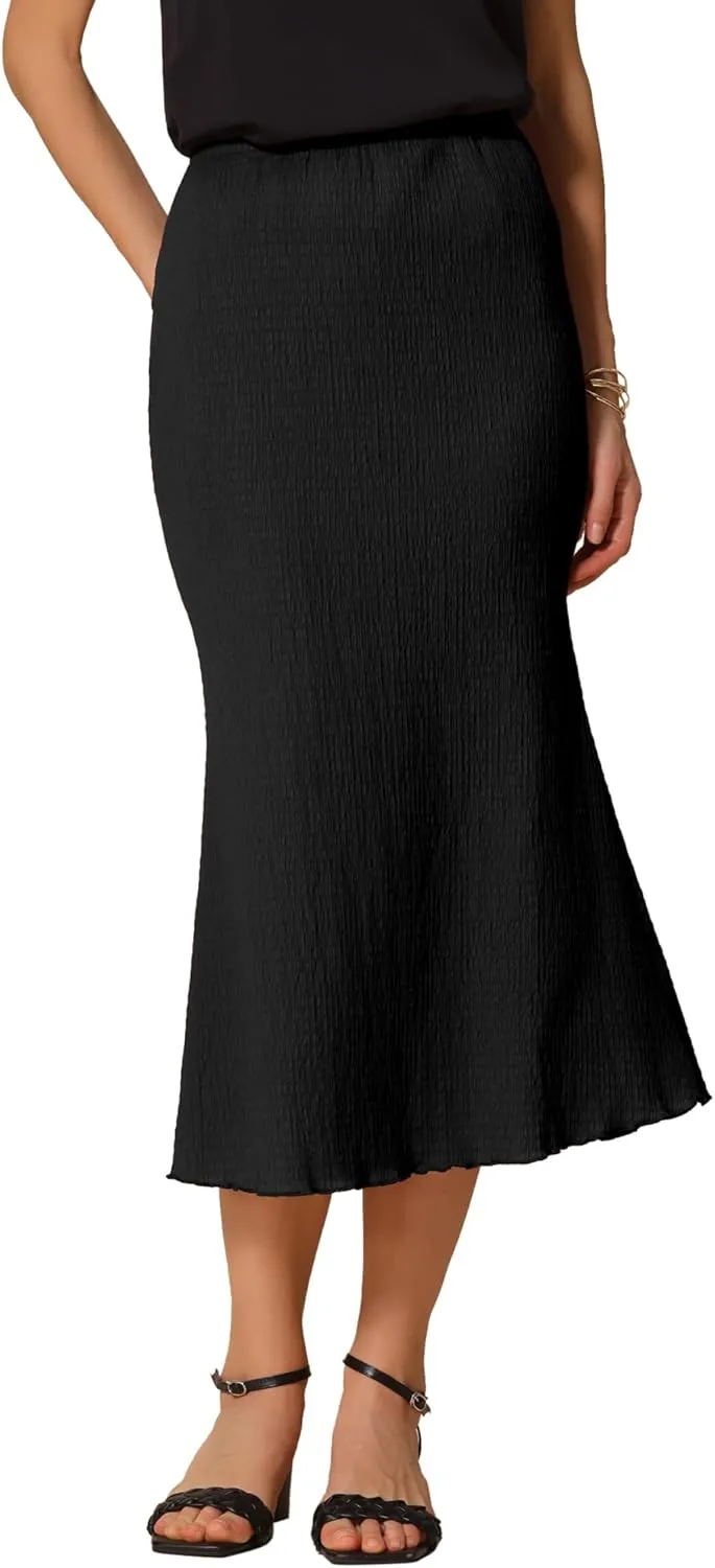 Allegra K Women's Texture Stretchy Bodycon Mermaid Skirt Lettuce Hem Elastic High Waist Maxi Skirts