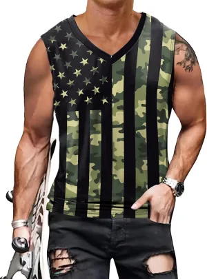 American Flag Patriotic Print Men Muscle Tank Tops Sleeveless Tee Shirts Independence Day July 4th Top