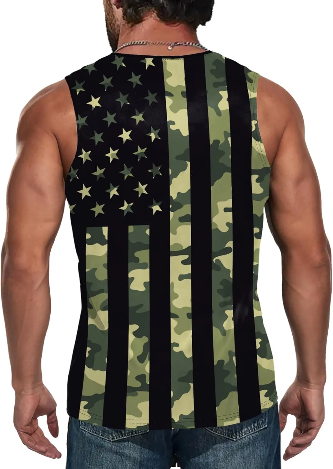 American Flag Patriotic Print Men Muscle Tank Tops Sleeveless Tee Shirts Independence Day July 4th Top