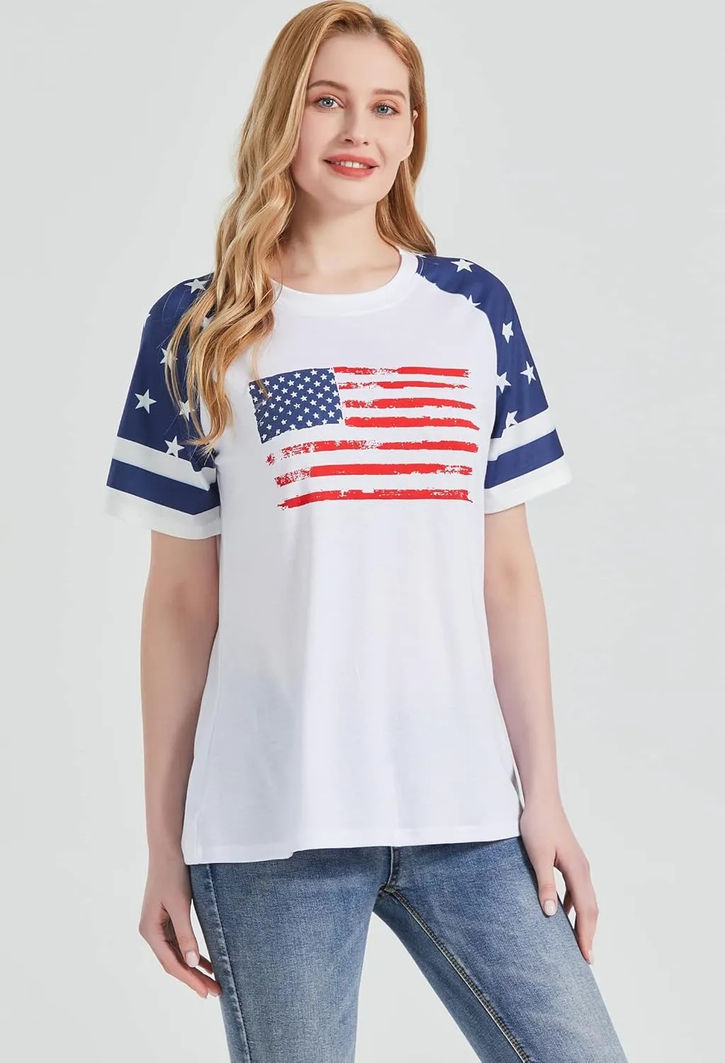 American Flag T Shirt Women 4th of July Shirts Raglan Short Sleeve Patriotic Tee Tops