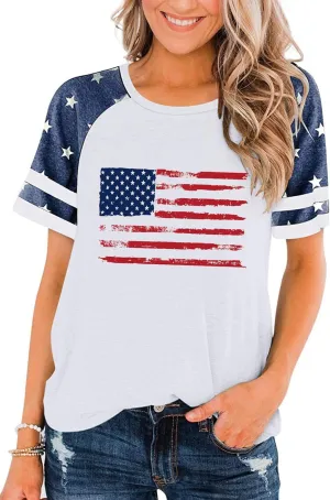 American Flag T Shirt Women 4th of July Shirts Raglan Short Sleeve Patriotic Tee Tops