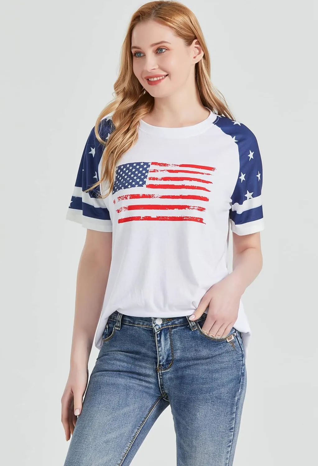 American Flag T Shirt Women 4th of July Shirts Raglan Short Sleeve Patriotic Tee Tops