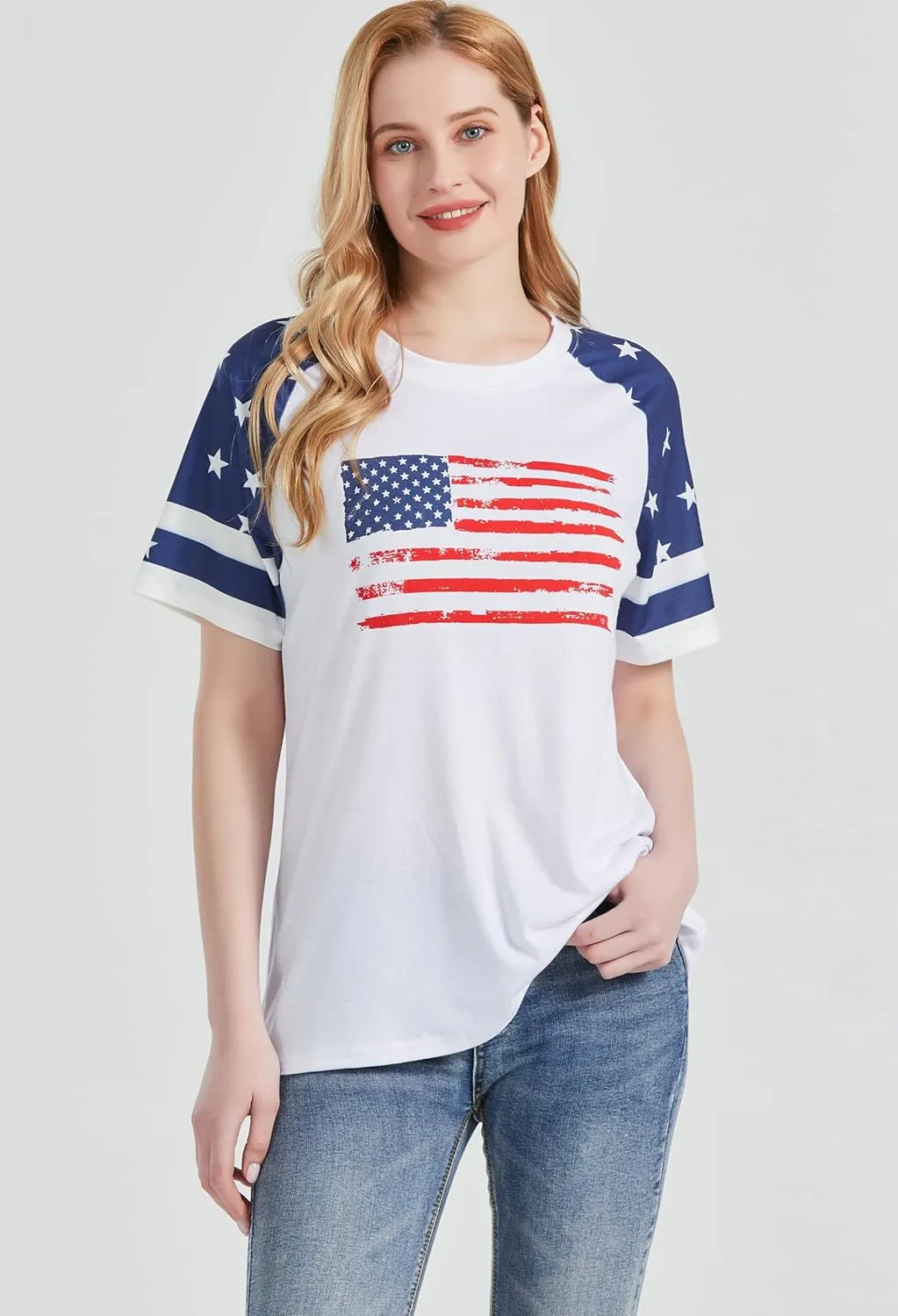 American Flag T Shirt Women 4th of July Shirts Raglan Short Sleeve Patriotic Tee Tops