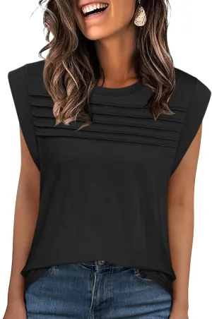ANRABESS Tank Top for Women Summer Dressy Casual Loose Fit Pleated Shirts Cap Sleeve Tshirts 2025 Trendy Outfits Clothes