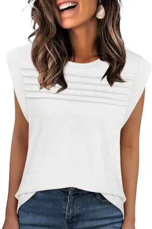 ANRABESS Tank Top for Women Summer Dressy Casual Loose Fit Pleated Shirts Cap Sleeve Tshirts 2025 Trendy Outfits Clothes