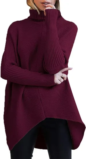 ANRABESS Womens Oversized Turtleneck Batwing Long Sleeve Casual Cozy Baggy Knit Pullover Tunic Sweater 2024 Fall Outfits