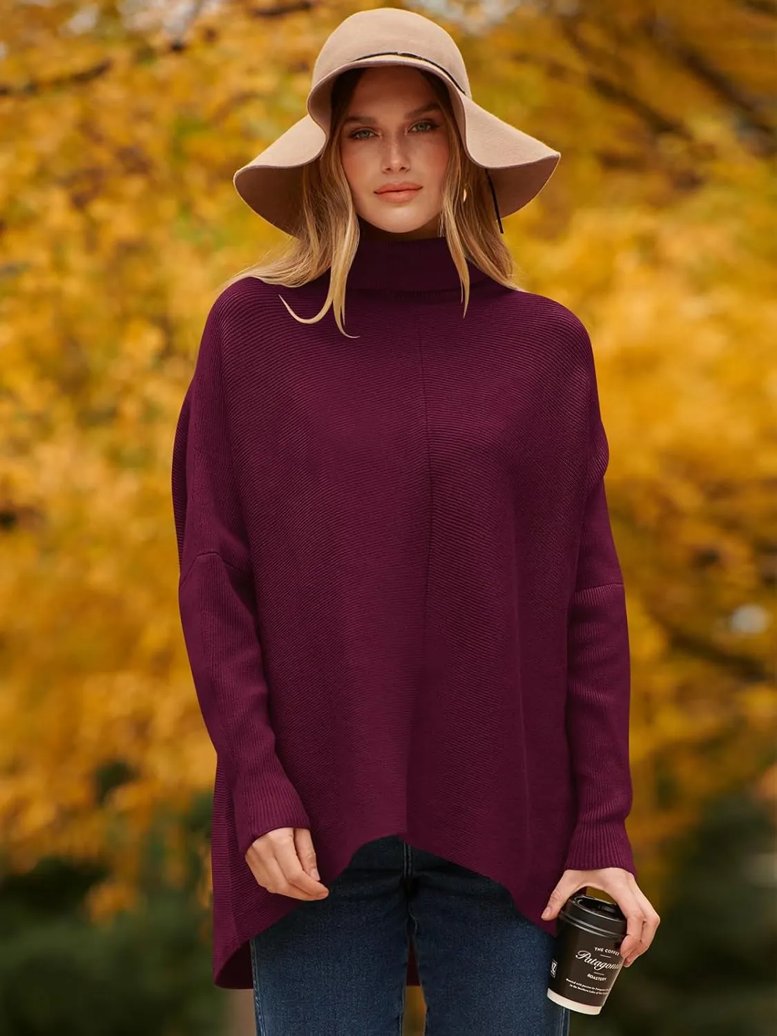 ANRABESS Womens Oversized Turtleneck Batwing Long Sleeve Casual Cozy Baggy Knit Pullover Tunic Sweater 2024 Fall Outfits