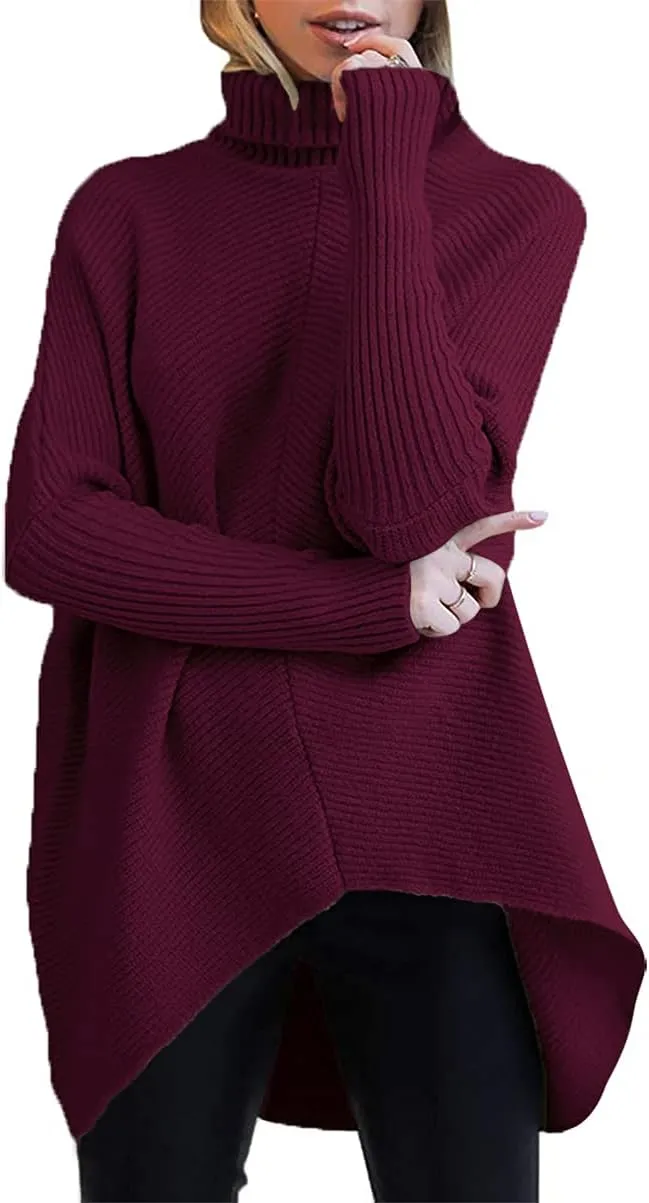 ANRABESS Womens Oversized Turtleneck Batwing Long Sleeve Casual Cozy Baggy Knit Pullover Tunic Sweater 2024 Fall Outfits