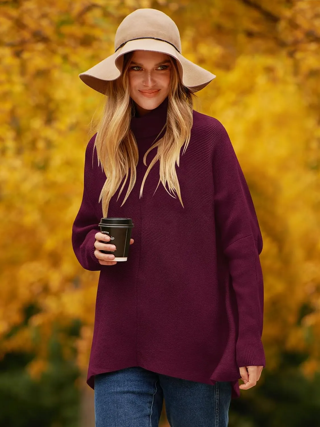ANRABESS Womens Oversized Turtleneck Batwing Long Sleeve Casual Cozy Baggy Knit Pullover Tunic Sweater 2024 Fall Outfits