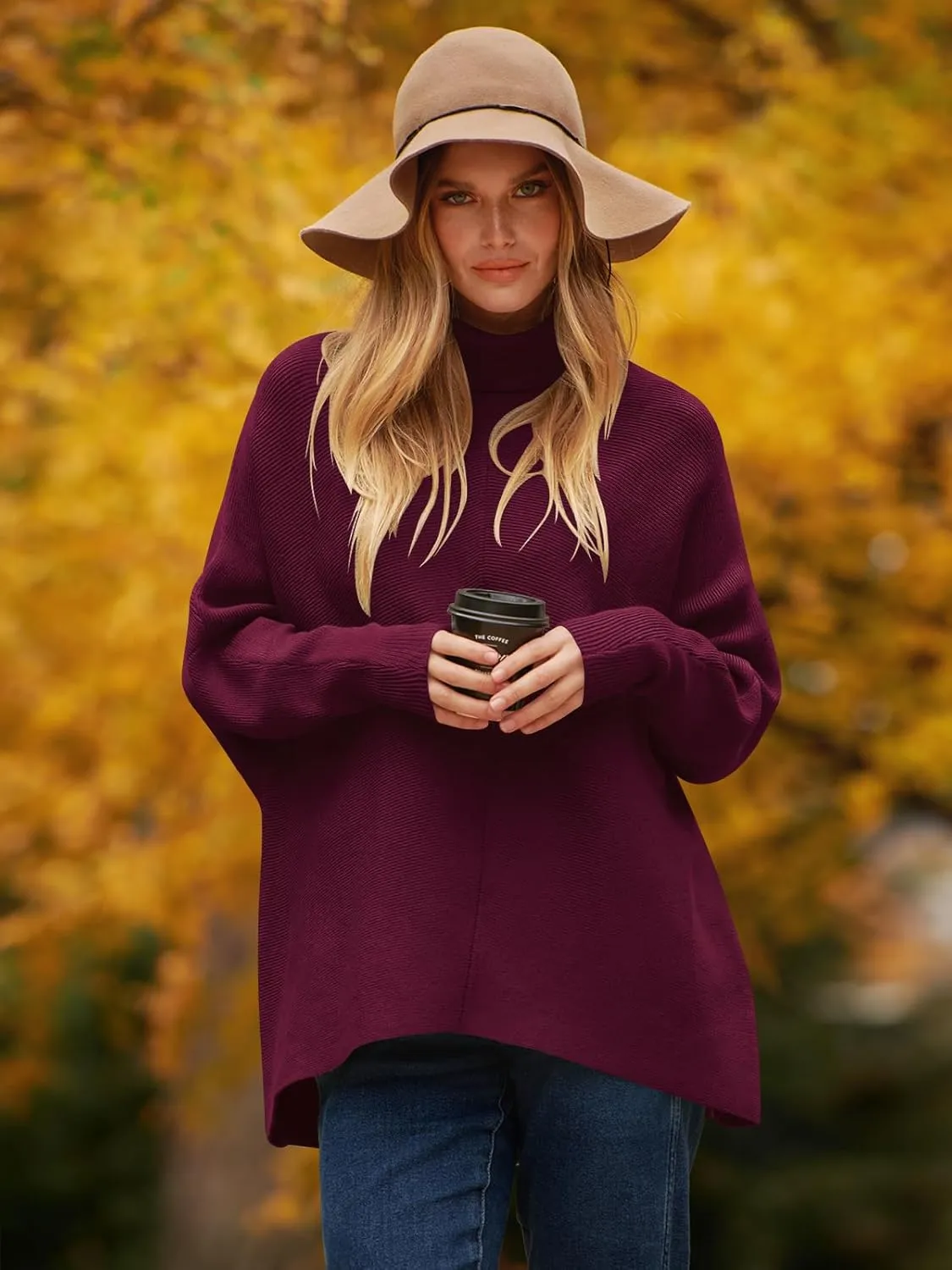 ANRABESS Womens Oversized Turtleneck Batwing Long Sleeve Casual Cozy Baggy Knit Pullover Tunic Sweater 2024 Fall Outfits