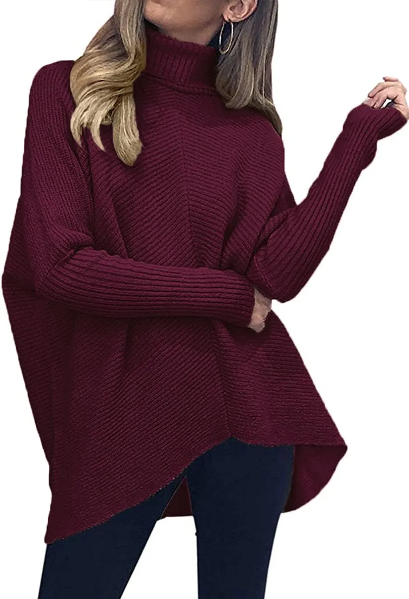 ANRABESS Womens Oversized Turtleneck Batwing Long Sleeve Casual Cozy Baggy Knit Pullover Tunic Sweater 2024 Fall Outfits