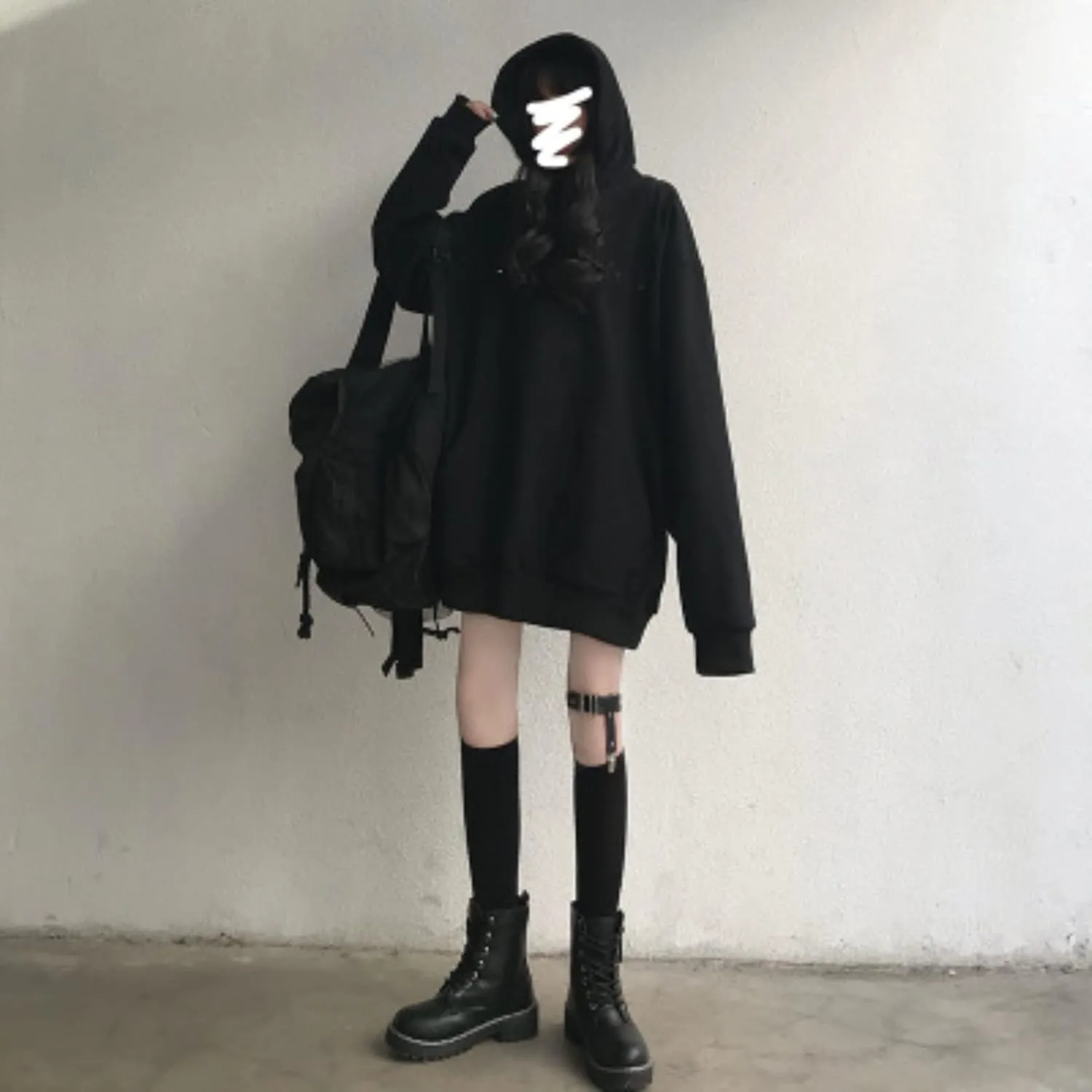 Aobiono Women Y2K Hoodie Harajuku Gothic Dark Academia Korean Japanese Kawaii Oversize Cold Shoulder Aesthetic Alt Emo Grunge