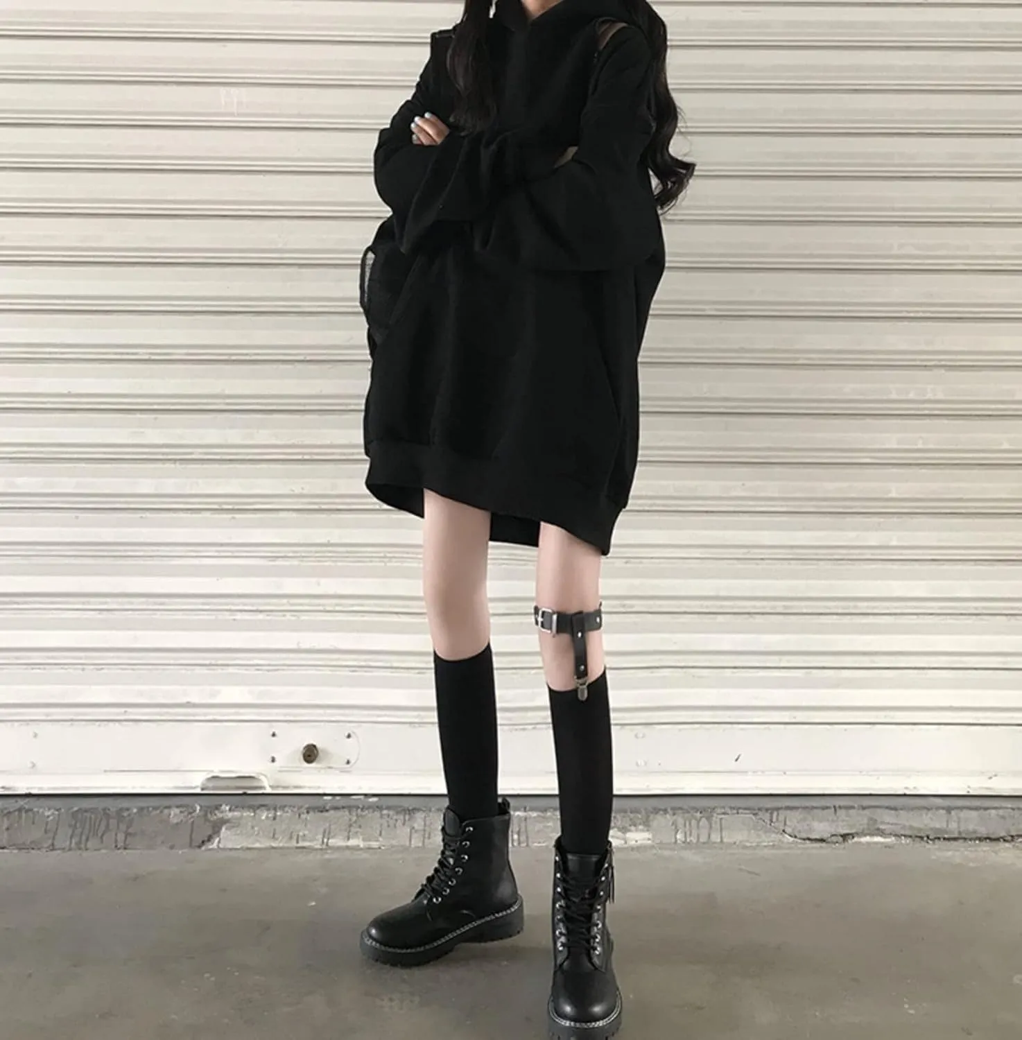 Aobiono Women Y2K Hoodie Harajuku Gothic Dark Academia Korean Japanese Kawaii Oversize Cold Shoulder Aesthetic Alt Emo Grunge