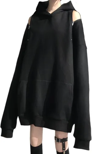 Aobiono Women Y2K Hoodie Harajuku Gothic Dark Academia Korean Japanese Kawaii Oversize Cold Shoulder Aesthetic Alt Emo Grunge