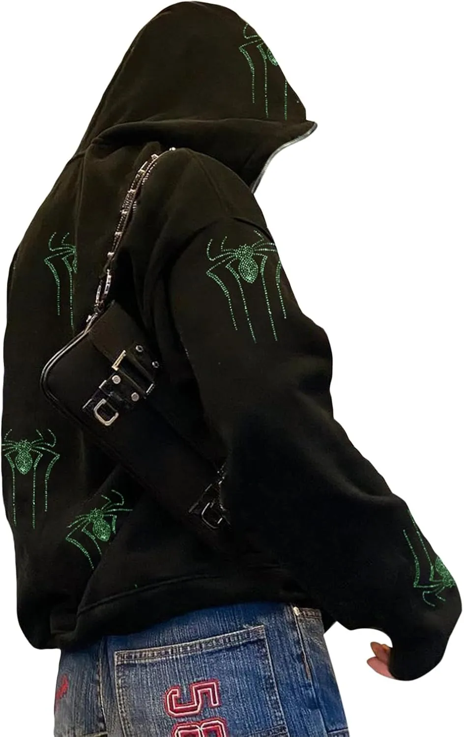 Aopwsrlyi Women's Y2K Zip Up Hoodies Gothic Vintage Graphic Print Sweatshirt Oversized Long Sleeve Casual Jackets Streetwear