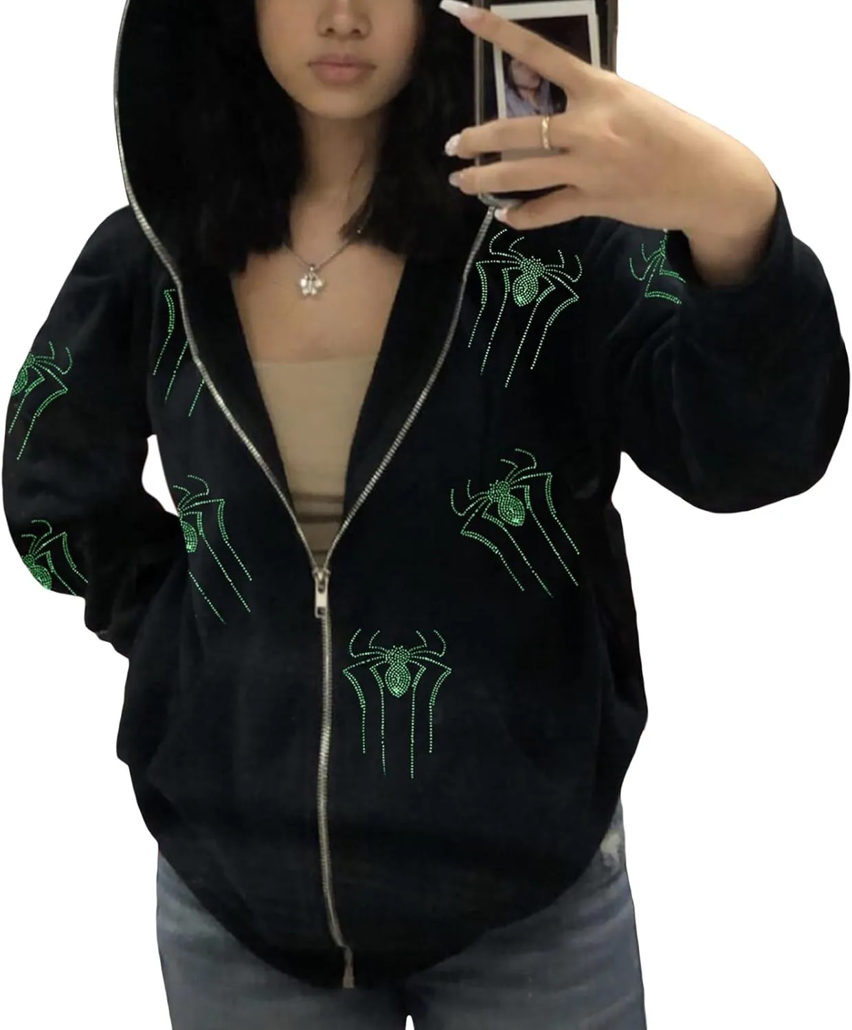 Aopwsrlyi Women's Y2K Zip Up Hoodies Gothic Vintage Graphic Print Sweatshirt Oversized Long Sleeve Casual Jackets Streetwear