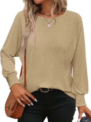 ATHMILE Long Sleeve Tops for Women 2025 Spring Fashion T Shirts for Women Crewneck Casual Loose Shirts Basic Tee