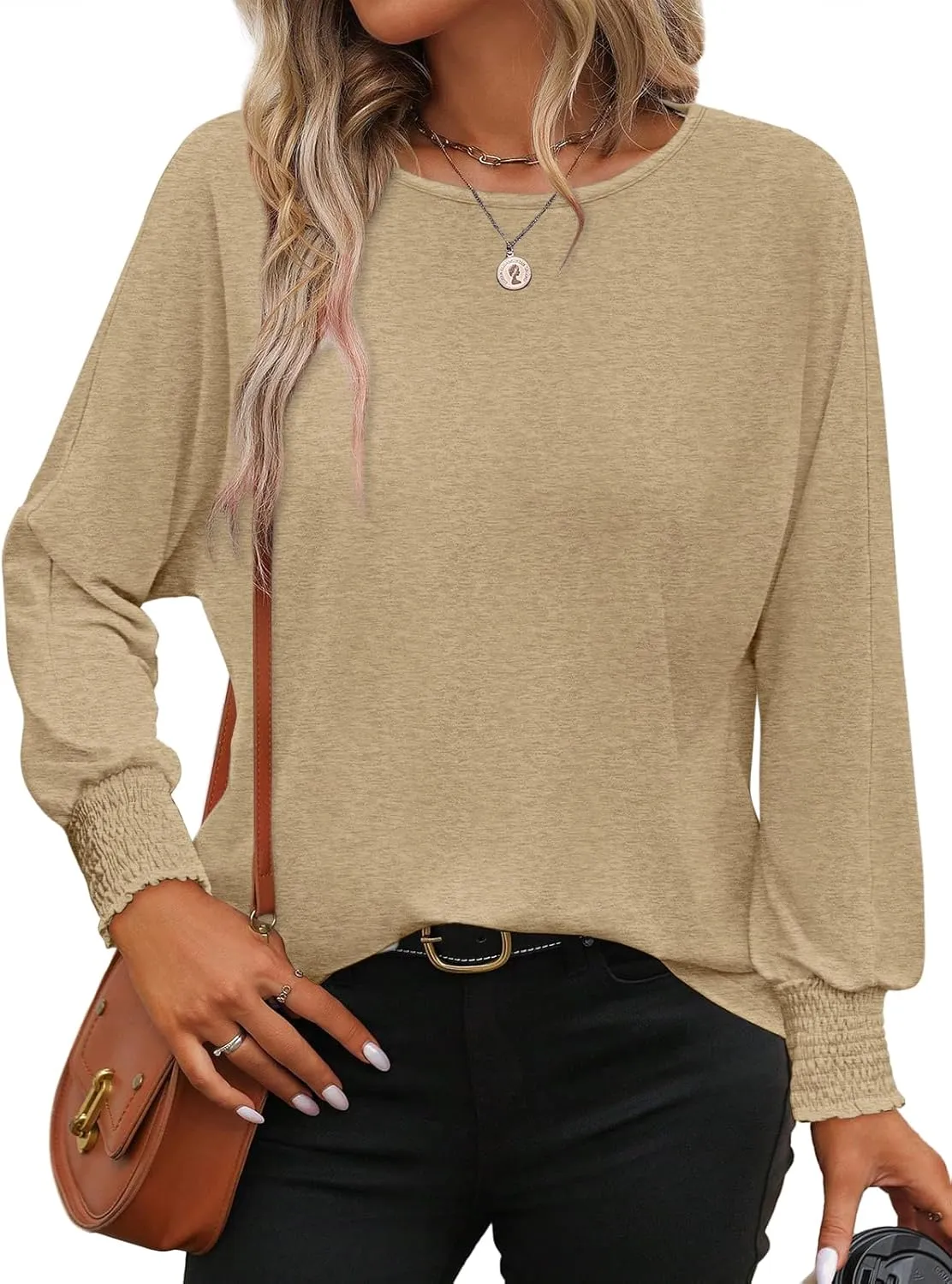 ATHMILE Long Sleeve Tops for Women 2025 Spring Fashion T Shirts for Women Crewneck Casual Loose Shirts Basic Tee