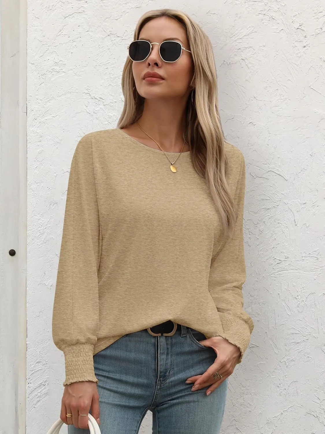 ATHMILE Long Sleeve Tops for Women 2025 Spring Fashion T Shirts for Women Crewneck Casual Loose Shirts Basic Tee