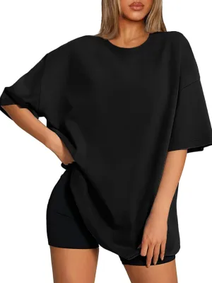 ATHMILE Womens Oversized T Shirts Loose Fit Crewneck Short Sleeve Tops Summer Casual Blouse 2025 Y2K Basic Tee Beach