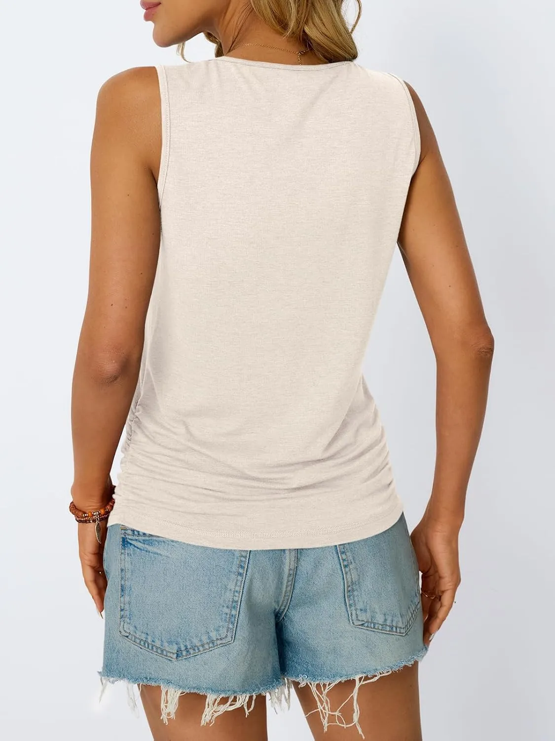 AUTOMET Womens Tank Tops 2025 Sleeveless Square Round Neck Ruched Spring Summer Tee Shirts Basic Outfits Trendy Clothes