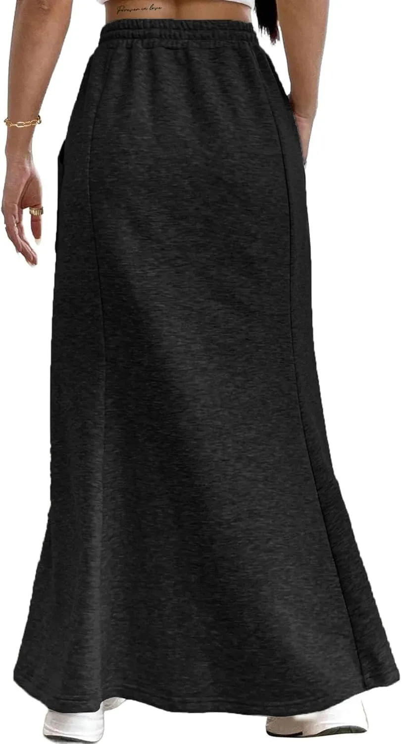 Avanova Women High Waisted Mermaid Skirt Drawstring Pocket Maxi Long Skirt