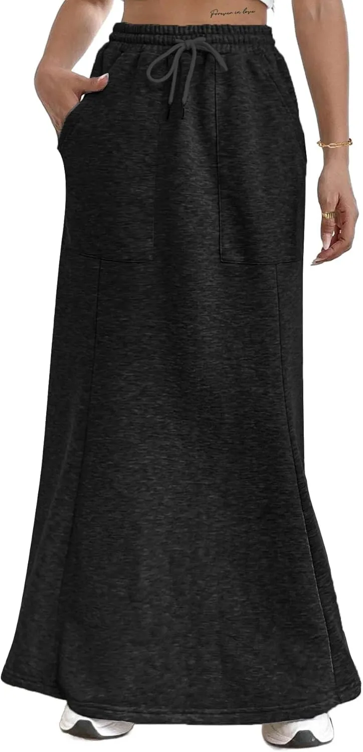 Avanova Women High Waisted Mermaid Skirt Drawstring Pocket Maxi Long Skirt