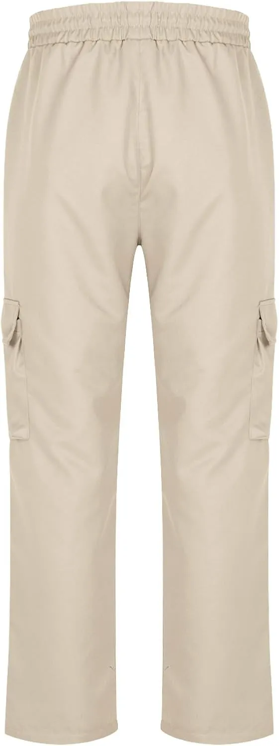 Baggy Straight Leg Cargo Pants for Men Drawstring Waist Work Pants with Pockets Spring Fashion Open Bottom Trousers
