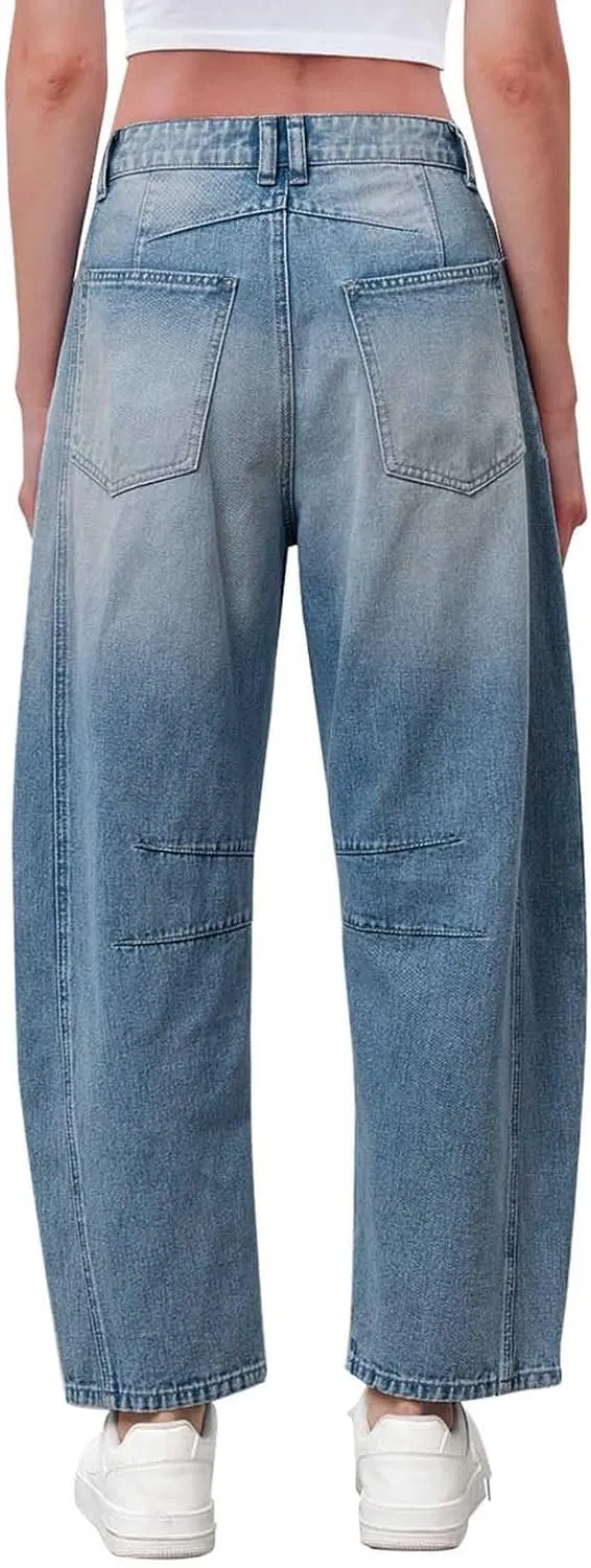 Barrel Jeans for Women Stretchy Trendy High Waisted Baggy Denim Trouser Y2K Wide Leg Boyfriend Streetwear Ankle Pants