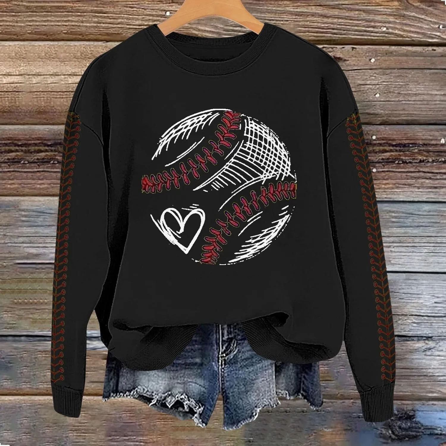 Baseball Mom Sweatshirt for Womens 2025 Graphic Long Sleeve Shirts Softball Crewneck Mama Baseball Jersey Pullover