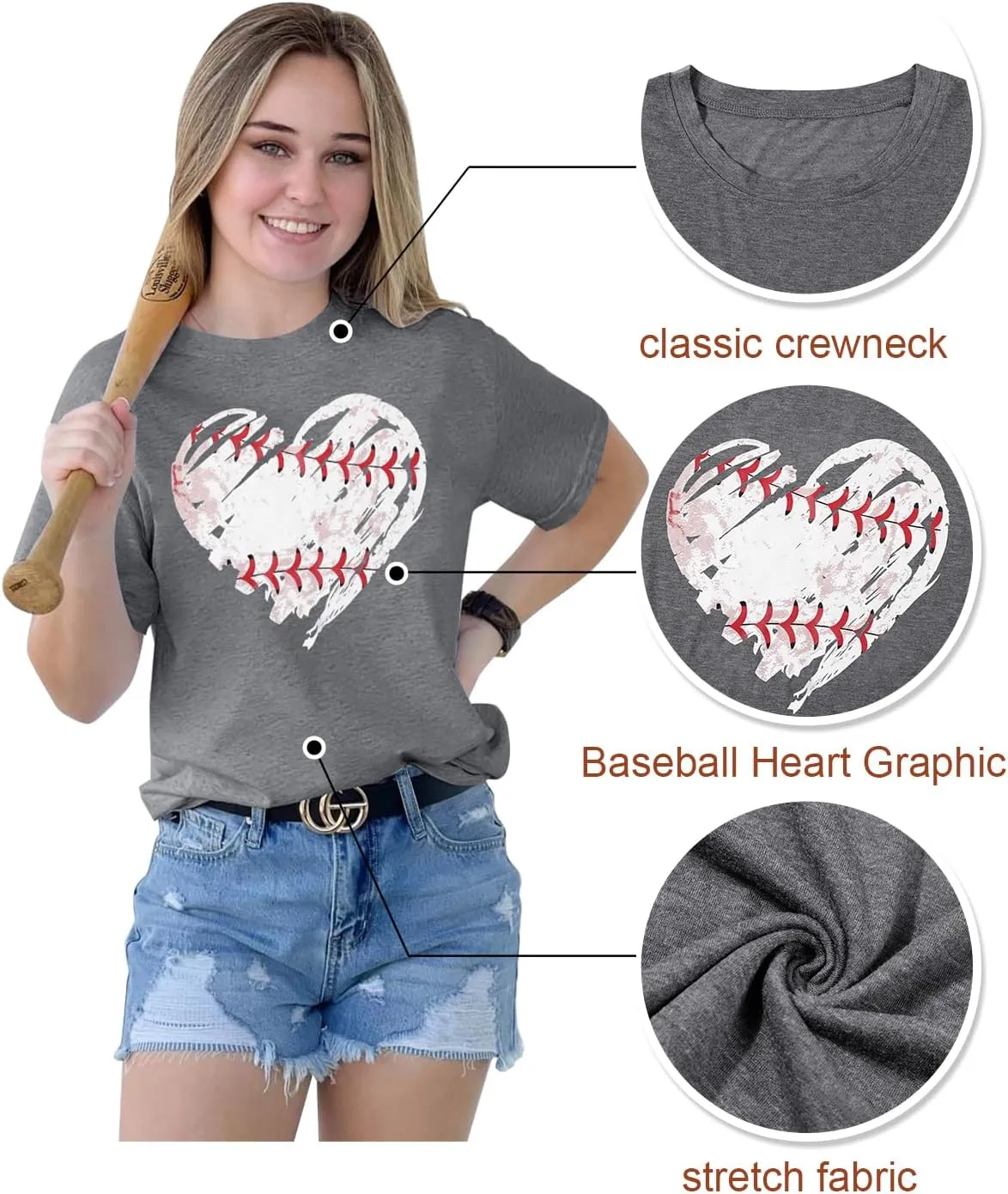 Baseball Shirts Women Baseball Mom Tshirt Baseball Heart Graphic Tee Game Day Gifts Funny Short Sleeve Tops