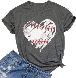 Baseball Shirts Women Baseball Mom Tshirt Baseball Heart Graphic Tee Game Day Gifts Funny Short Sleeve Tops
