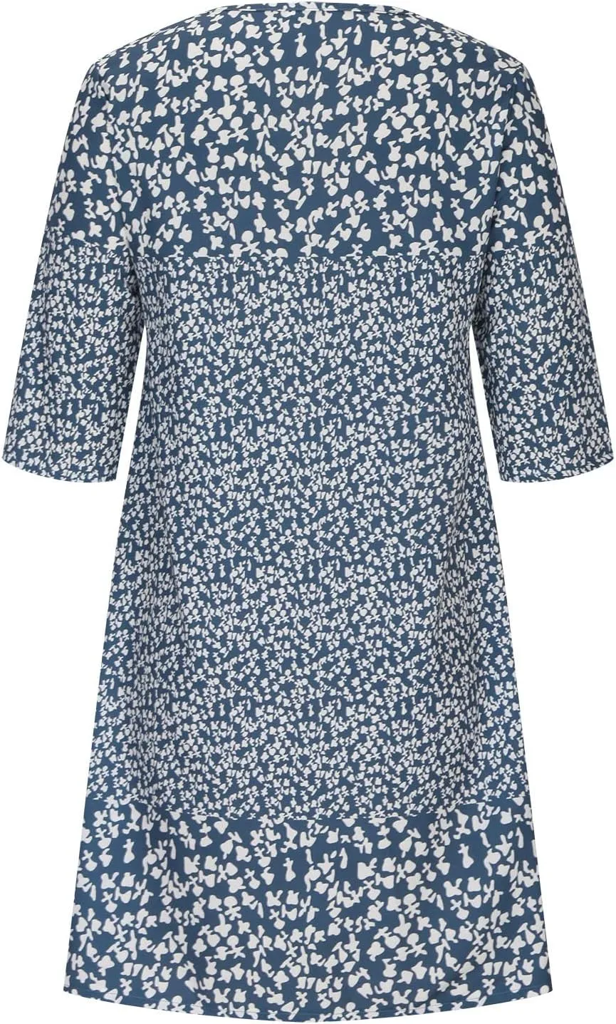 Beach Dresses for Women 3/4 Sleeve V Neck Boho Vacation Dress Loose Fit Floral Summer Casual Trendy Sundress