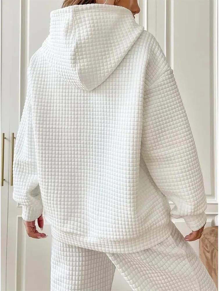 Bengbobar Womens Waffle Knit Hoodie Rugby 3D Print Pullover Sweatshirt Long Sleeve Baggy Hooded Tops Fall Winter Pullovers
