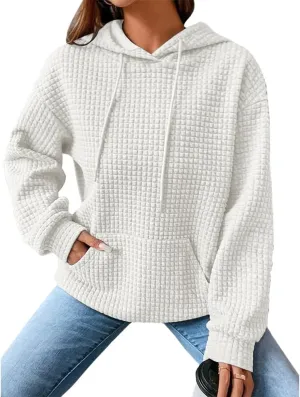 Bengbobar Womens Waffle Knit Hoodie Rugby 3D Print Pullover Sweatshirt Long Sleeve Baggy Hooded Tops Fall Winter Pullovers