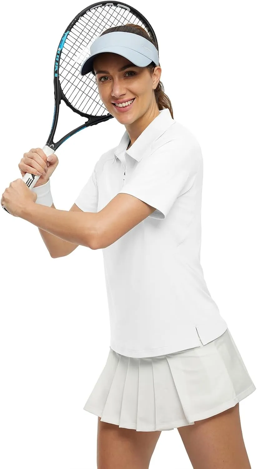 BGOWATU Women's Short Sleeve Golf Polo Shirts 1/4 Zip Tennis Tops Collared T-Shirts UV Protection Quick Dry